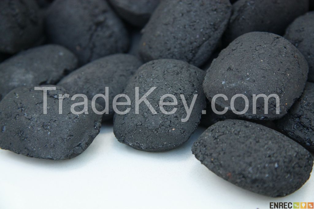 Charcoal pillow shaped briquettes