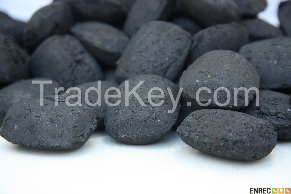 Charcoal pillow shaped briquettes