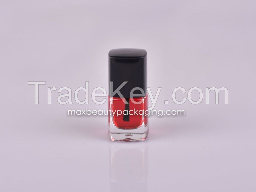shiny black Nail Polish cap square nail polish bottle flat brush nail polish packaging