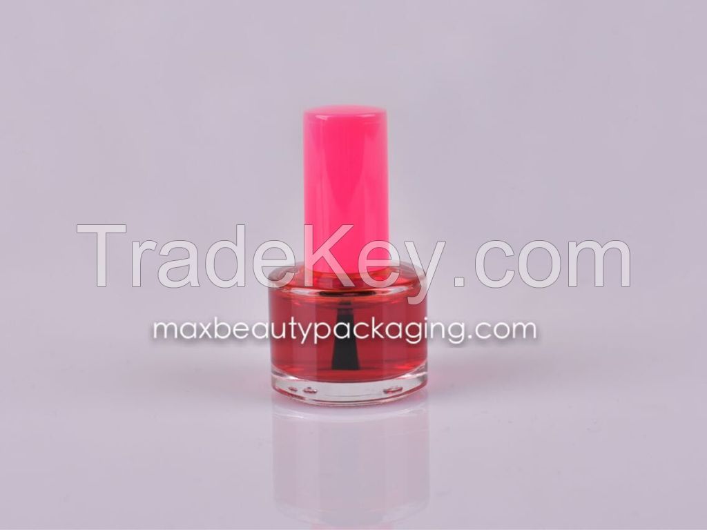 uv coating pink color Nail Polish cap flat round nail polish bottle 9ml flat brush nail polish packaging