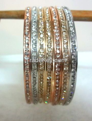 Designer Bangle Set of 7,in three tones- Silver,Gold Copper