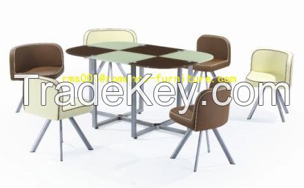 12mm tempered glass/powder coating leg dining set T045+C099