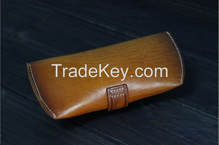 Genuine Cowhide Leather Sunglasses Case Eyeglass Designer Case clam shell box