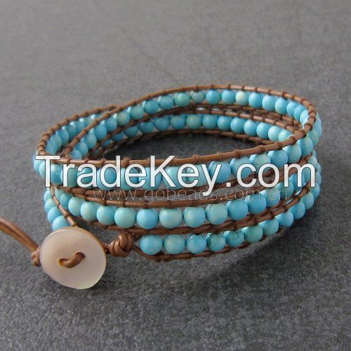 Handmade adjustable cuff leather rope weave rhinestone unisex bracelet