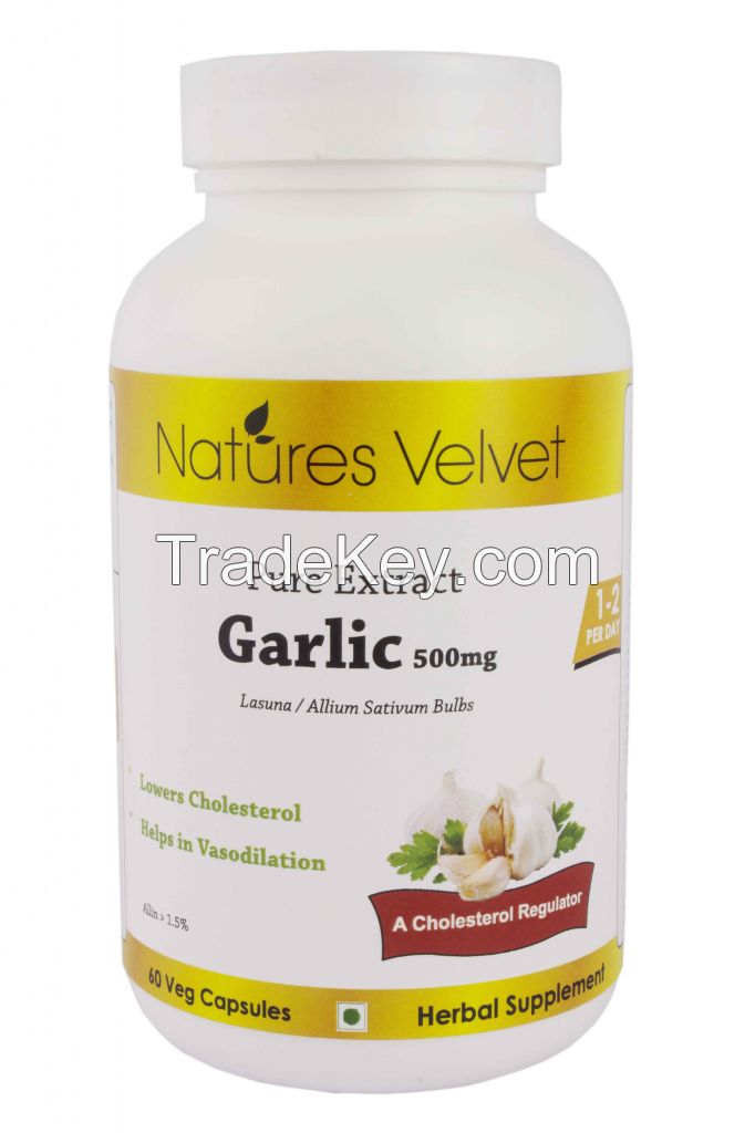 Garlic 500mg Pure Extract 60 Veg Capsules By Natures Velvet