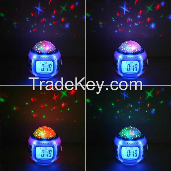 Music Starry Star Sky Projection Alarm Clock Calendar Thermometer