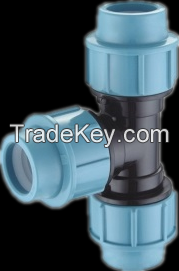 High pressure tee of PP compression fittings