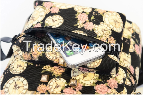 Trendy Mini Flowery Canvas Backpack For Girls