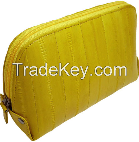Popular Yellow Leather Cosmetic Pouch For Lady