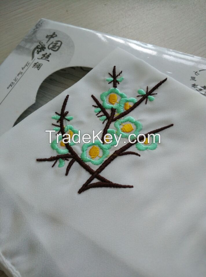 Silk Handkerchief With Manual Embroidery Of Wintersweet Pattern