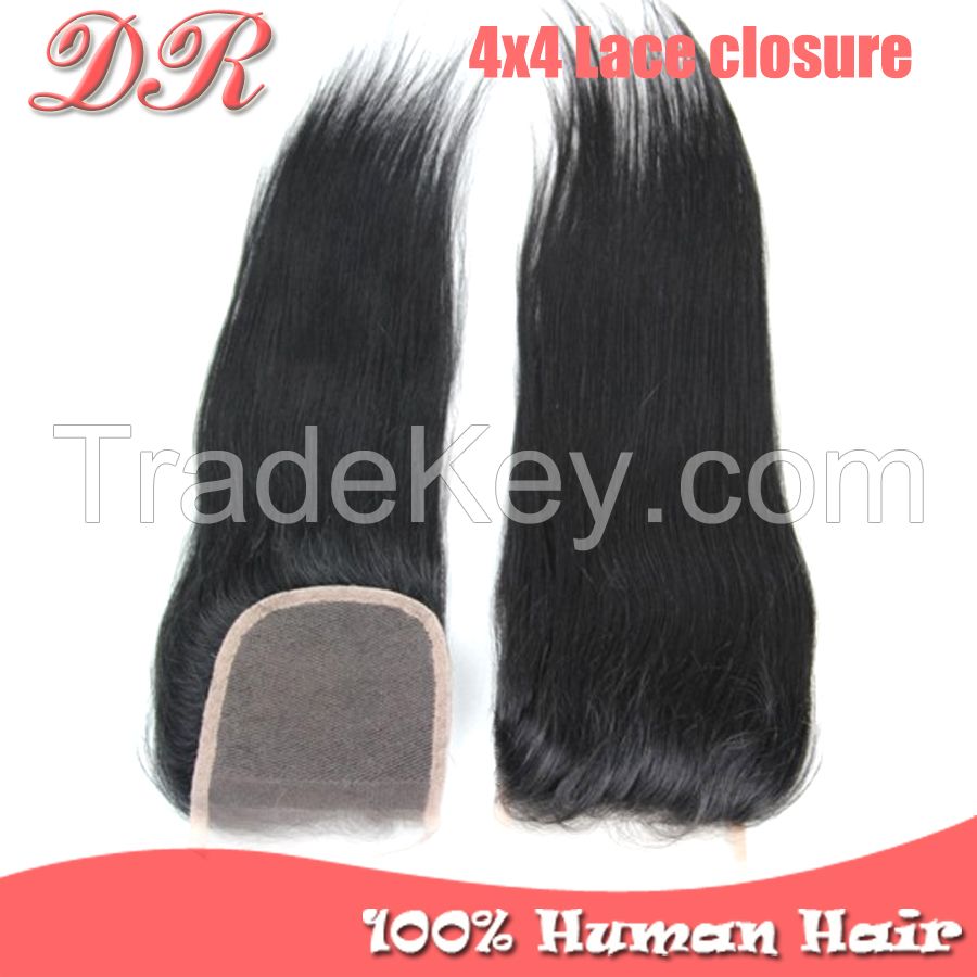 Cheap 6A Grade Virgin Brazilian Closure 4X4 Swiss Lace Brazilian Virgin Hair Closure Silk Straight Middle/Free Part Lace Closure