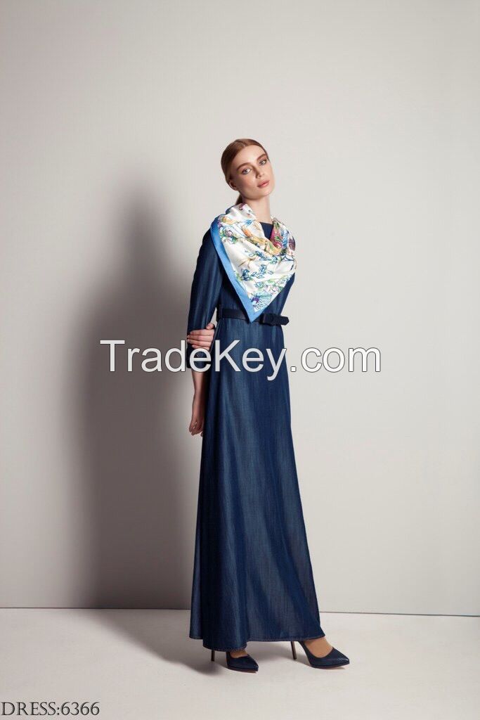2015 new fashion european style jean bleu lady long dress