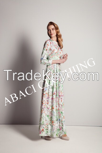 2015 new fashion long dress european style lady floral dress