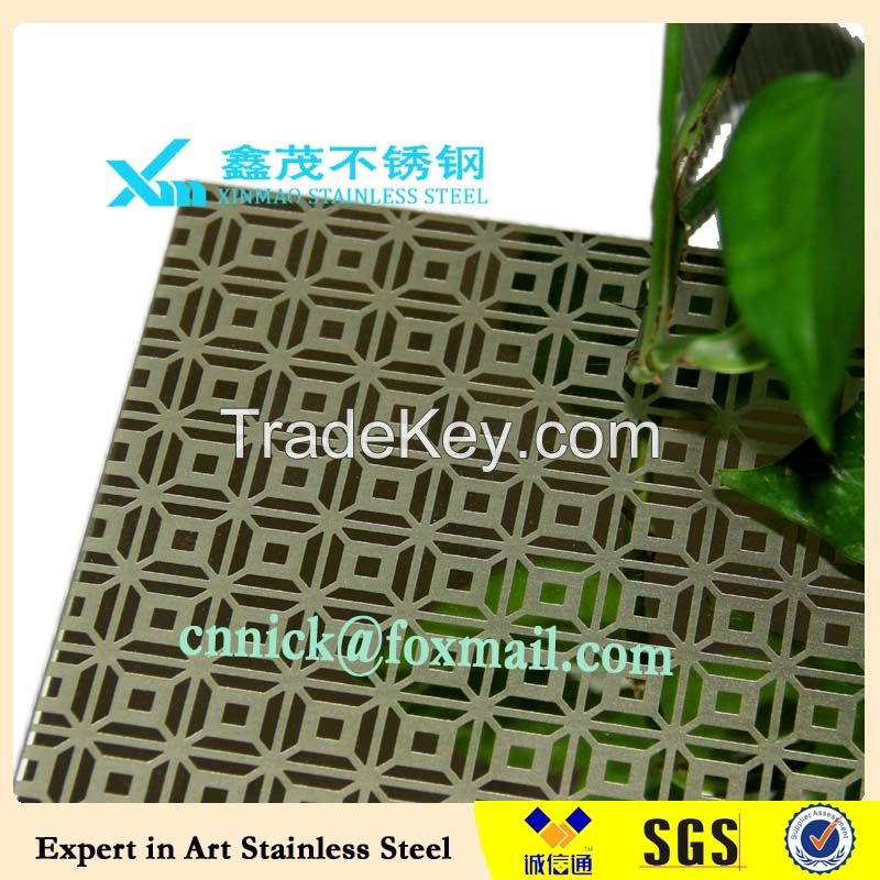 0.5mm SUS304 Champange gold Etched stainless steel sheet for home decoration Made in China