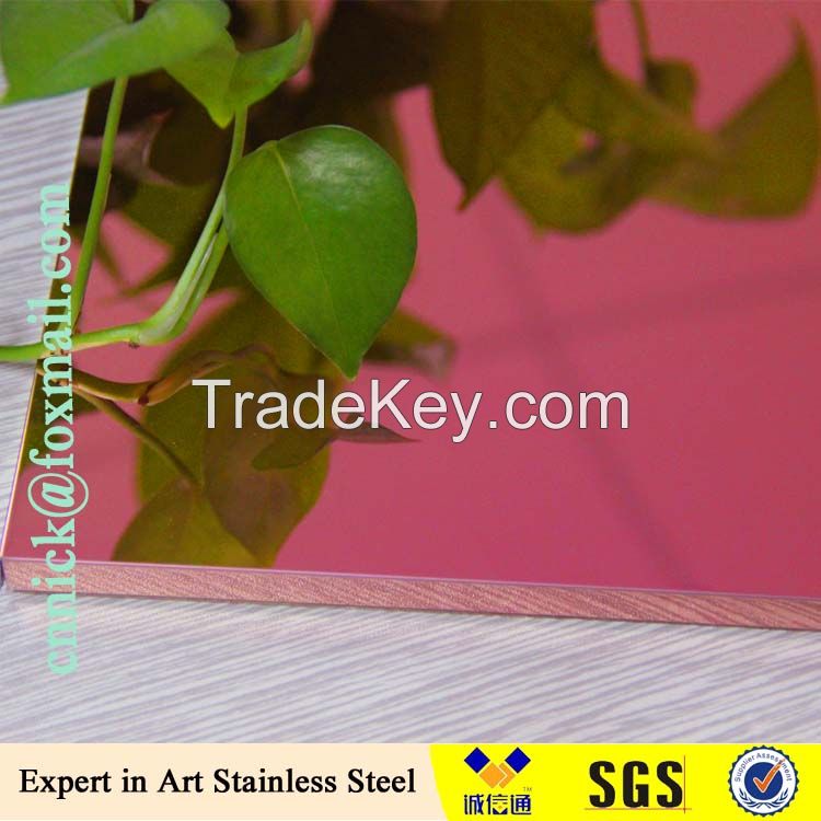 Customized SUS304 0.6mm rose red stainless steel sheet with mirror finish for decoration Made in China