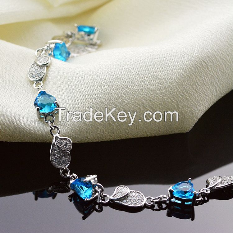 100% 925 sterling silver inlaid cubic zirconia charm bracelets