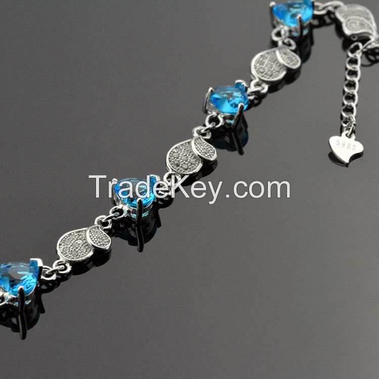 100% 925 sterling silver inlaid cubic zirconia charm bracelets 