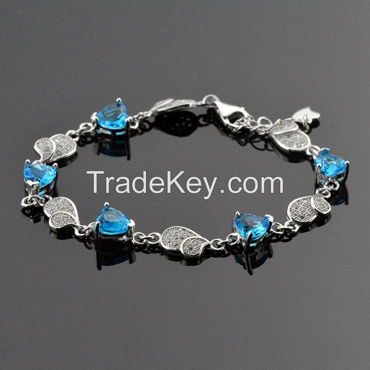 100% 925 sterling silver inlaid cubic zirconia charm bracelets 
