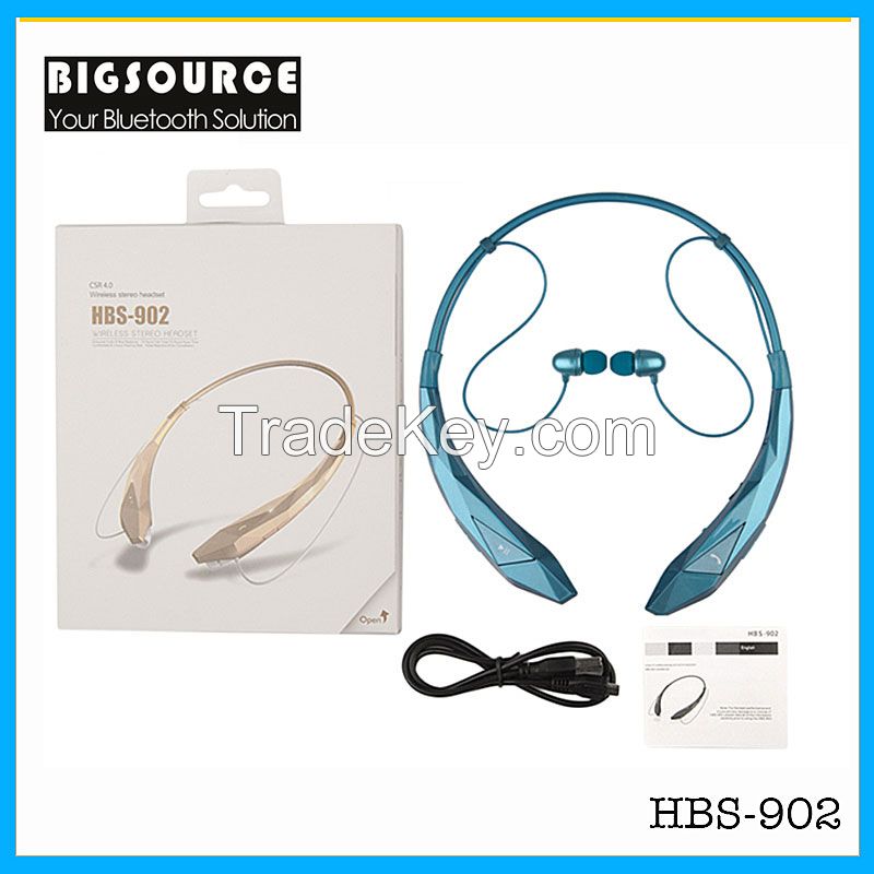 New HBS-902 Stereo Bluetooth headphone With mic Unique wireless sports neckband Headset