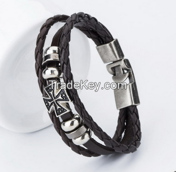 Fashion genuine leather bracelet  with dumb old silver buckle