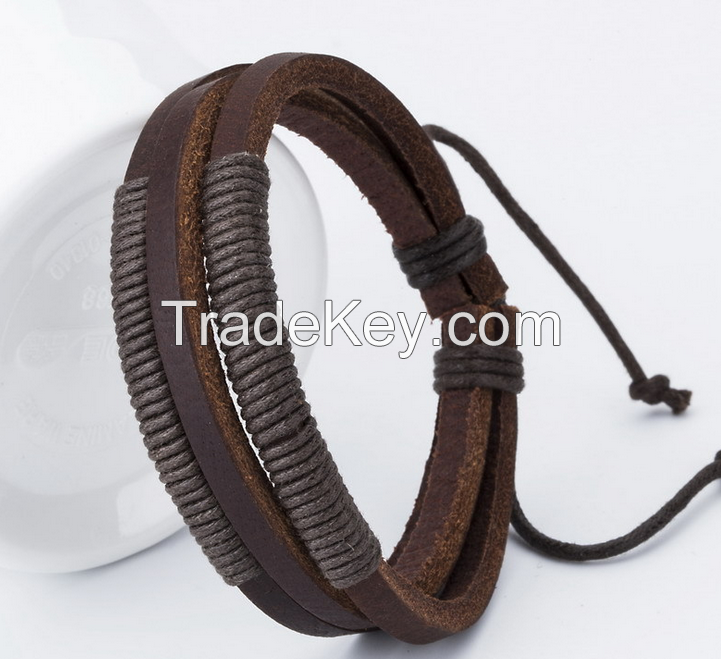 Fashion woven genuine leather bracelet  with wax code