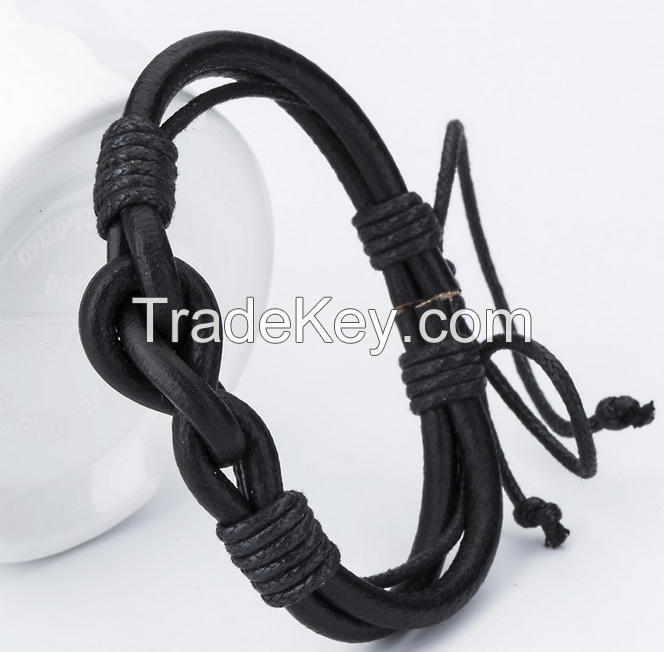 Fashion woven genuine leather bracelet  with wax code