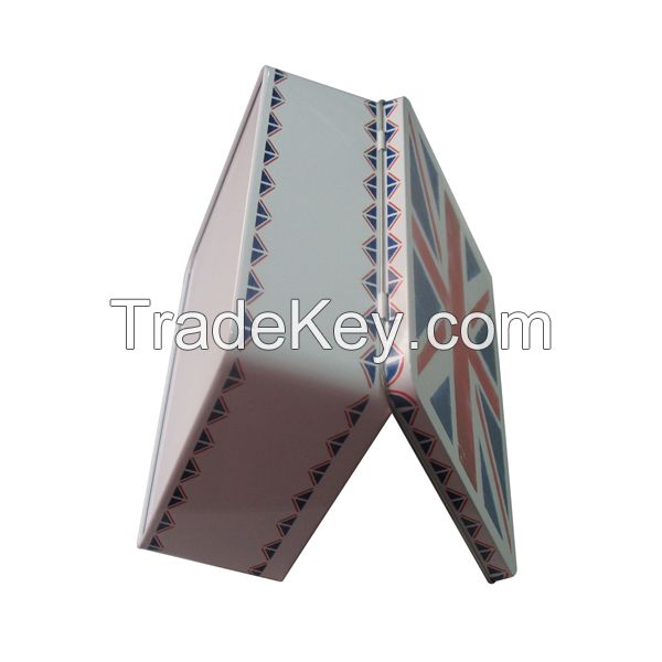 unique shaped tin chocolate slide box with hinged lid