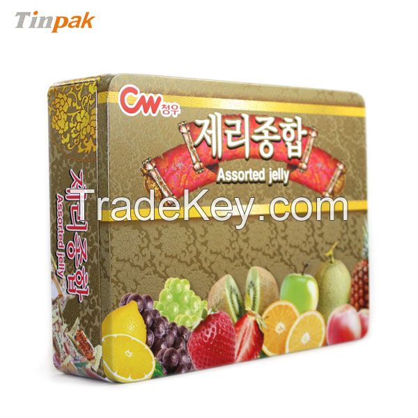 large rectangular tin jelly bean candy container
