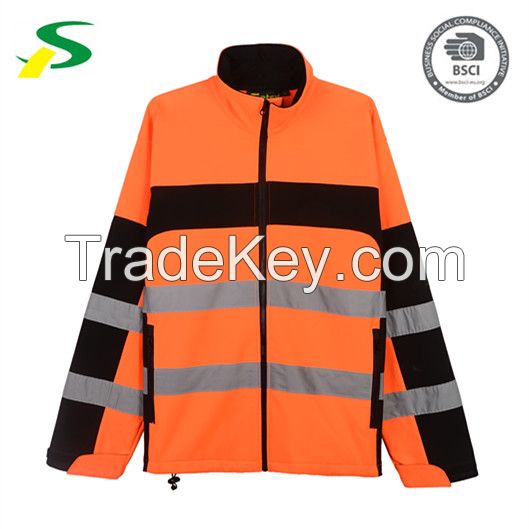 OEM service EN471 standard orange reflective safety softshell jacket f