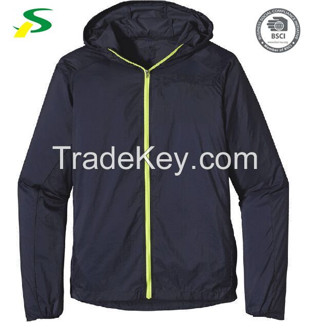 OEM service black hoody rain coat waterproof windbreaker blazer jacket