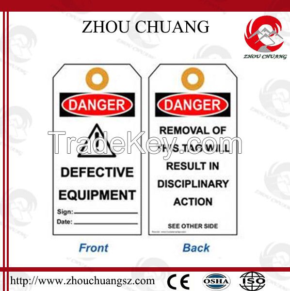 ZC-T01 PVC Material Lockout Tag Label with English Language