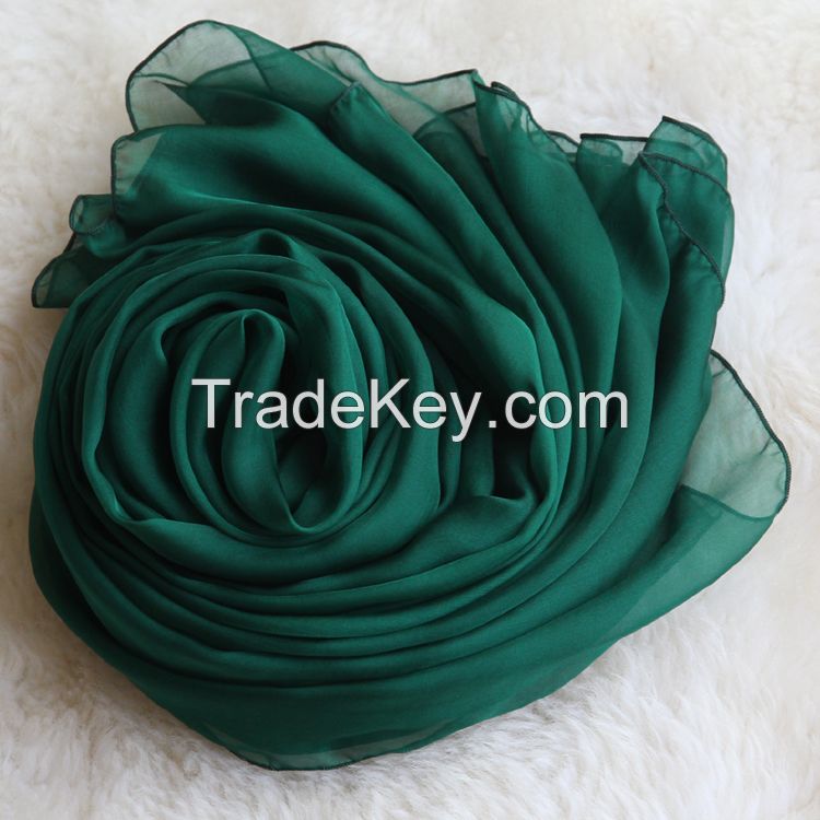 Mulberry silk scarf of chiffon silk with green