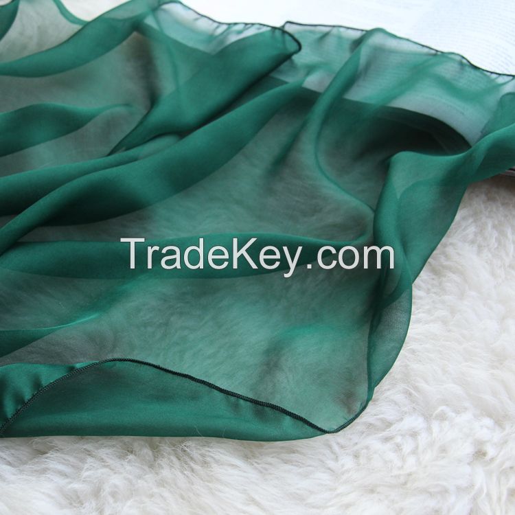 Mulberry silk scarf of chiffon silk with green