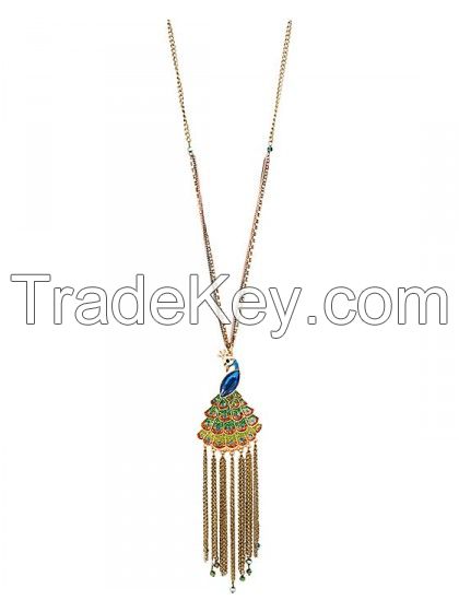 PEACOCK LONG PENDANT NECKLACE