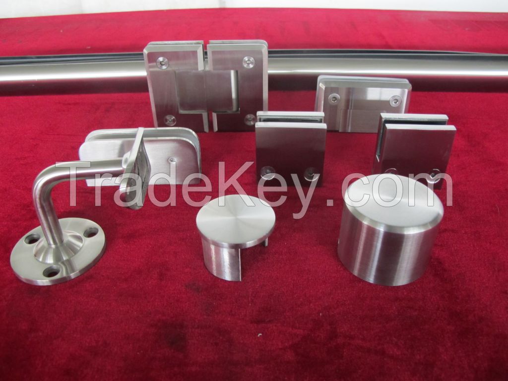 stainless steel railing, handles, pipes, balustrades, glass clamps, hinges,  spigots,  spiders,  drains,  showers