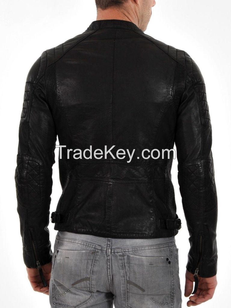  New Awesome Stylish Men\'s Motorcycle Lambskin Genuine Leather Bike Jacket 04