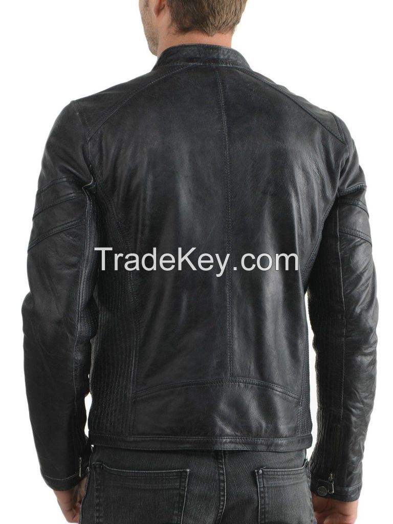  New Awesome Stylish Men\'s Motorcycle Lambskin Genuine Leather Bike Jacket 03