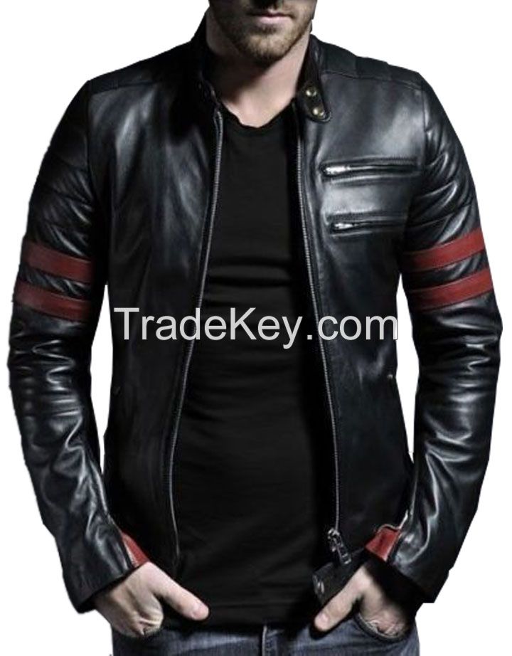  New Awesome Stylish Men\'s Motorcycle Lambskin Genuine Leather Bike Jacket