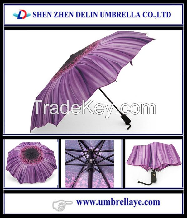 All auto open and close 3 fold flower style umbrella