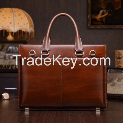 leather business bag 14 Inch Men's portfolio laptop leather briefcase