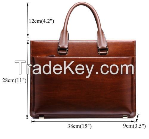 leather business bag 14 Inch Men's portfolio laptop leather briefcase