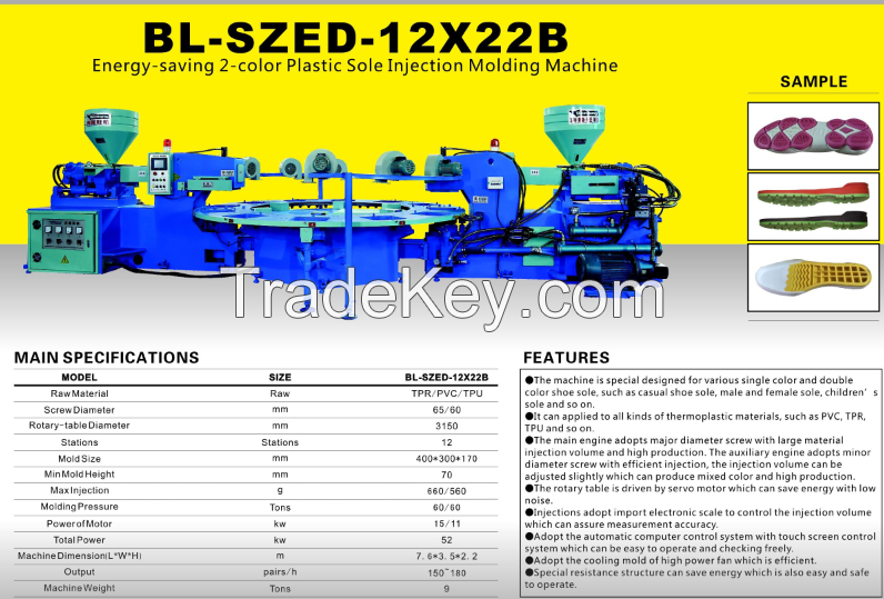 Traditional 3-color Plastic Sole Injection Molding Machine