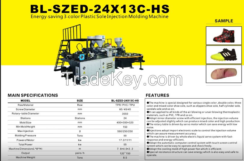 Energy-saving 3-color Plastic Sole Injection Molding Machine