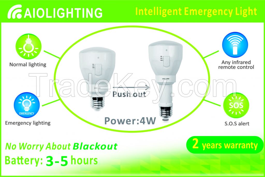 4WAIOLIGHTING Intelligent LED 4W Rechargeable bulb with portable torch function