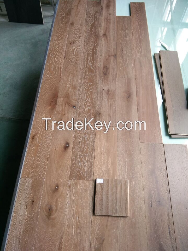 Rustic grade honey stained wire brushed oak wood flooring