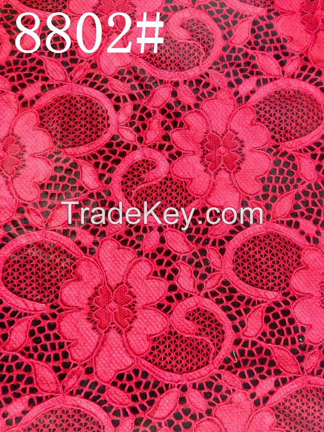 latest French cord red lace fabric