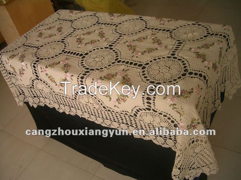 Polyester ribbon embroidery lace tablecloth