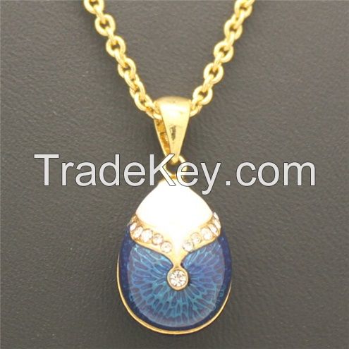 Fashion Jewelry Silver Faberge Enamel Egg Pendant Necklace