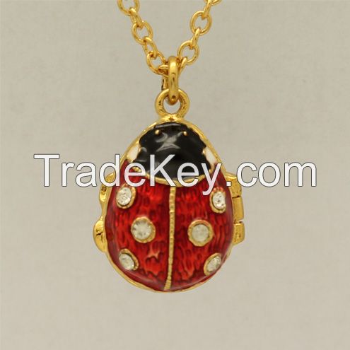 Ladybug Gold Plated Russian Style Faberge Easter Egg Enameled pendant necklace