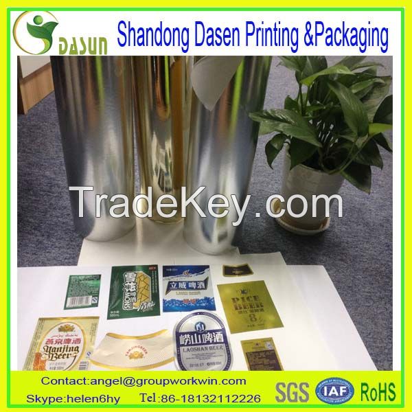 Popular Glossy Lamination Printing Metalized Beer Label Paper